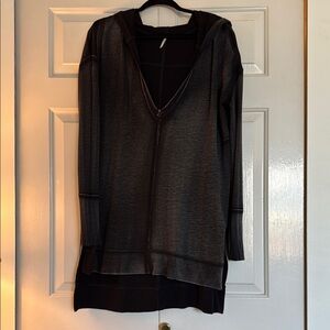 Free People Black Hooded Lightweight Pullover Hoodie